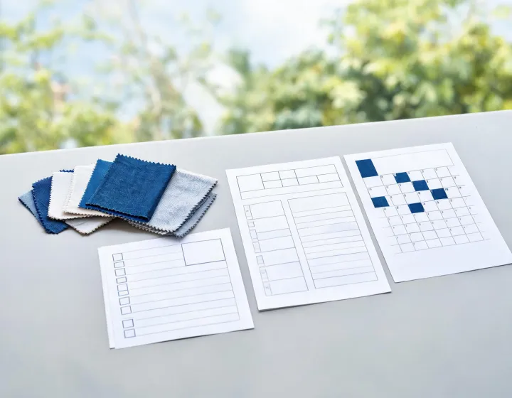 Outdoor textile RFQ checklist beside labeled fabric samples
